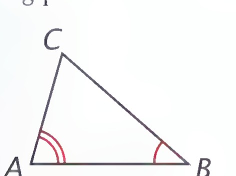 Triangle ABC with angle A marked as larger than angle B by arcs at both angles.