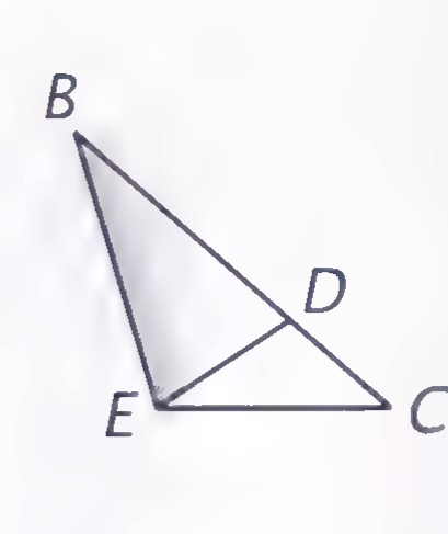 The folded triangle: B at the top, with E on AC and D on BC, and segments BE and ED drawn.