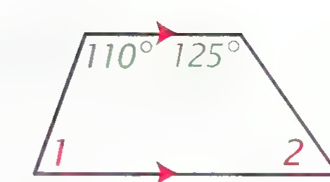 A trapezoid whose upper angles are 110° and 125°, with angles 1 and 2 at the base.