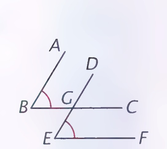 The same overlapping angles, this time with the angles at B and E marked equal.