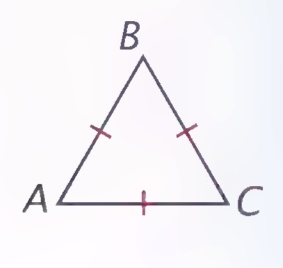 Equilateral triangle ABC with matching tick marks on all three sides.