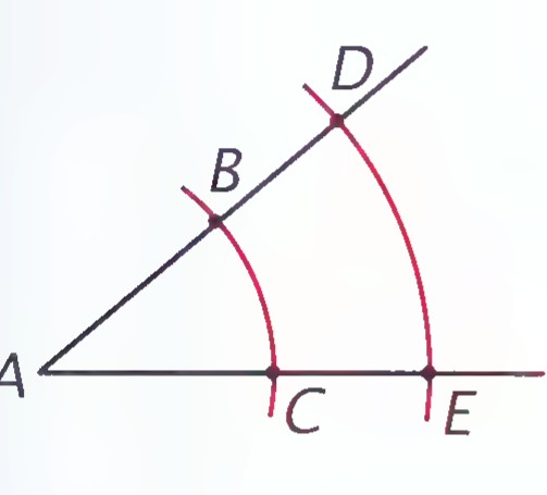 Angle A with two arcs cutting its sides at B, C and at D, E, so that AB = AC and AD = AE.