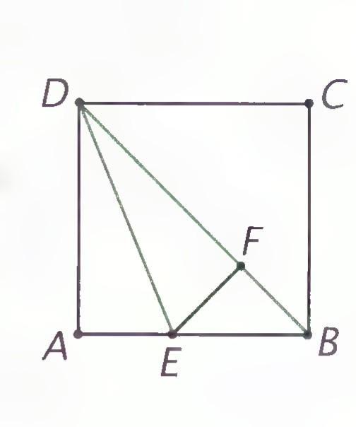 Square ABCD with corner C folded onto corner A along DB, and side DA folded onto DB so that E and F mark the crease.