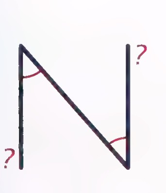 A shape like the letter N: two uprights joined by a diagonal, with equal angles marked and a question mark at the top right and lower left.