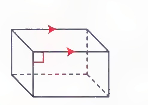 A rectangular box drawn in perspective, with arrowheads on the top front and top back edges and a right angle marked where an edge meets the front face.