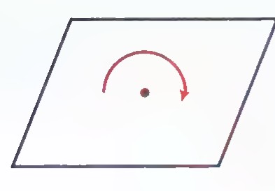 A parallelogram with a curved arrow showing a half turn about its center.