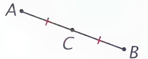 Points A and B with point C midway between them and matching tick marks on AC and CB.