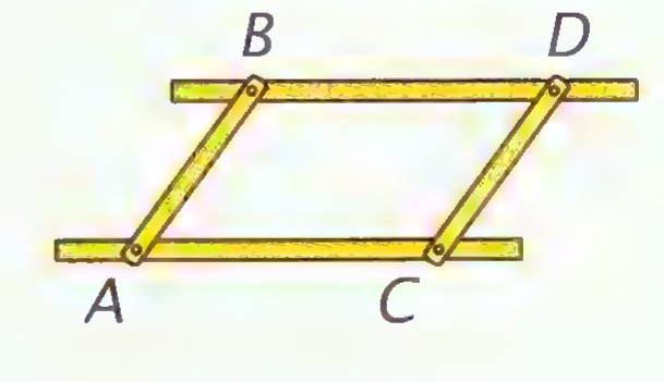 Two yellow parallel rulers joined by two links, forming a parallelogram ABCD.