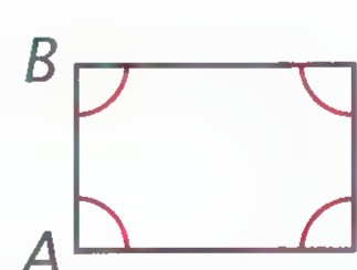 A rectangle ABCD with arcs marking equal opposite angles.