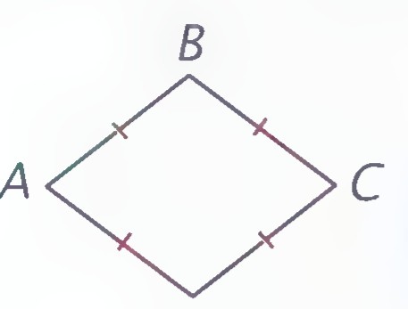 A rhombus ABCD with tick marks on all four sides.