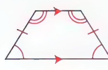 An isosceles trapezoid with arcs at its four angles and tick marks on its legs.