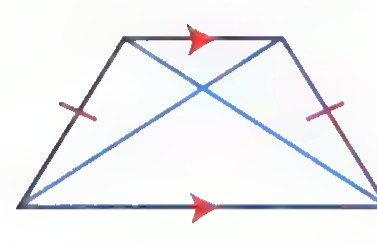 An isosceles trapezoid with both diagonals drawn in blue.