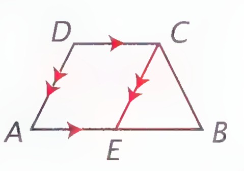 The same trapezoid with CE drawn parallel to DA, meeting AB at E.