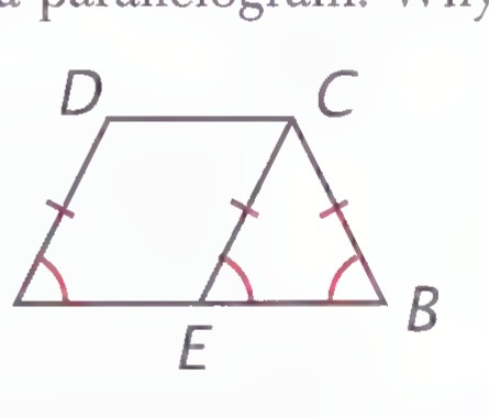 The same trapezoid with CE drawn and matching arcs marking ∠A, ∠CEB, and ∠B.