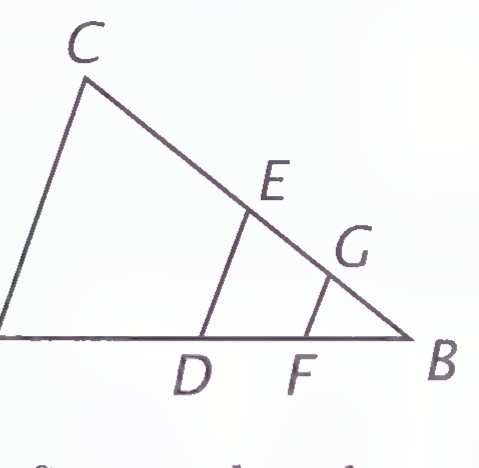 Triangle ABC with midsegment DE and, inside triangle DBE, the midsegment FG.