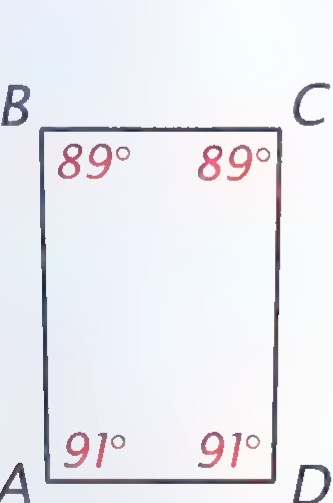 Quadrilateral ABCD with angles 89°, 89°, 91°, and 91° marked, in that order from the upper left.