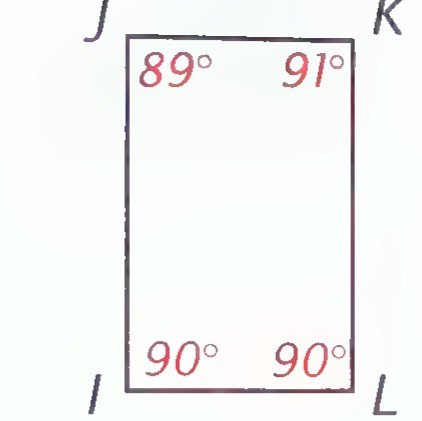 Quadrilateral IJKL with angles 89°, 91°, 90°, and 90° marked from the upper left.