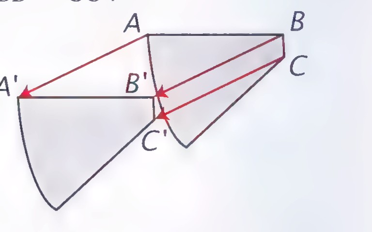 Two congruent step-shaped quadrilaterals, the second displaced from the first, with arrows joining A to A′, B to B′, and C to C′.