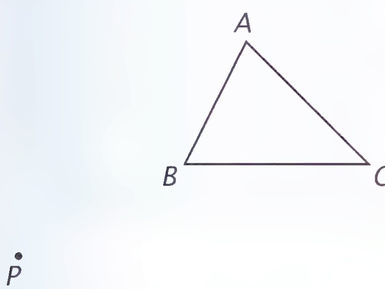 Triangle ABC with a separate point P below and to the left of vertex B.