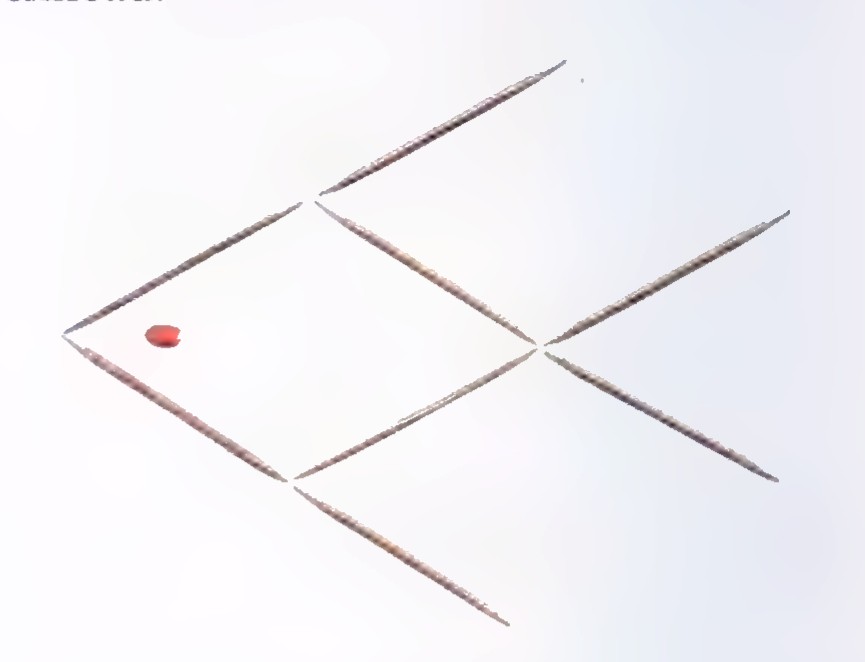 A fish outlined with eight toothpicks, with a red matchhead for an eye and the tail at the right.