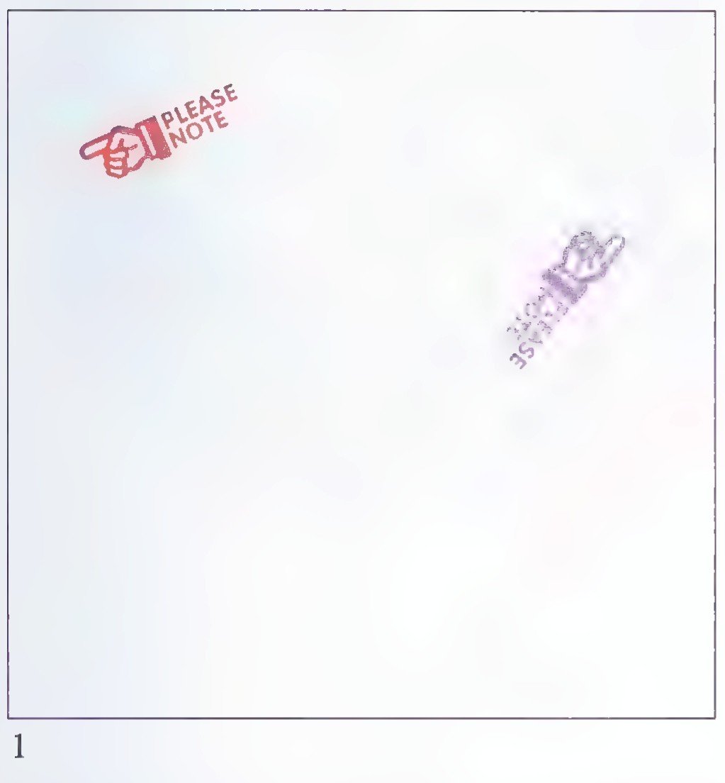 Figure 1: a sheet of tracing paper with two red stamp impressions of a pointing hand marked “PLEASE NOTE,” one upright at the upper left and one tilted at the lower right.