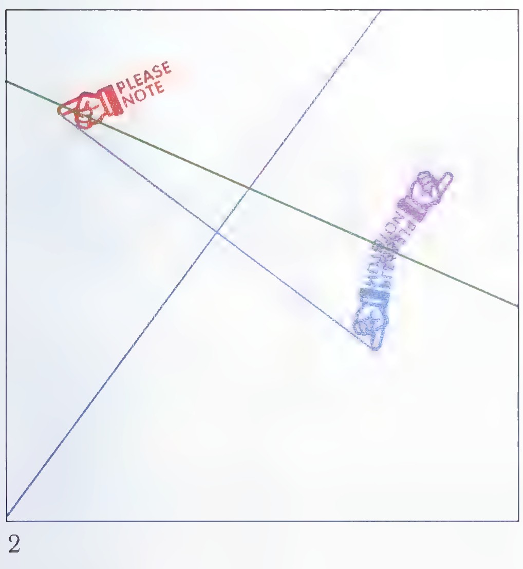 Figure 2: the same sheet after two folds, with two faint crease lines crossing between the two stamp impressions.
