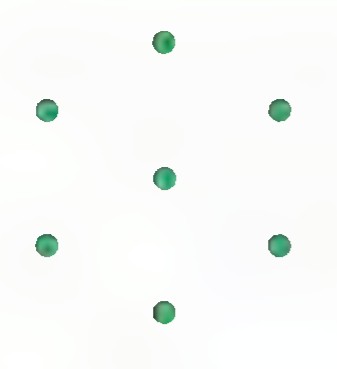 Seven green dots: one tree and its six closest neighbours, arranged in a hexagonal cluster.