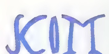 The word “KIM” drawn in blue outline letters that can be read in more than one orientation.