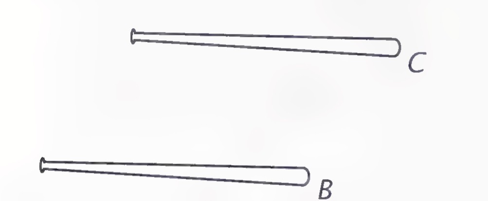 Two drawings of a baseball bat, one above the other, labelled C and B.