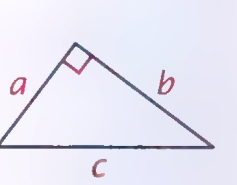 A right triangle with legs labeled a and b and hypotenuse labeled c.