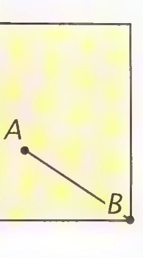 A rectangular sheet of paper with point A marked inside and point B at the lower-right corner; segment AB is drawn.