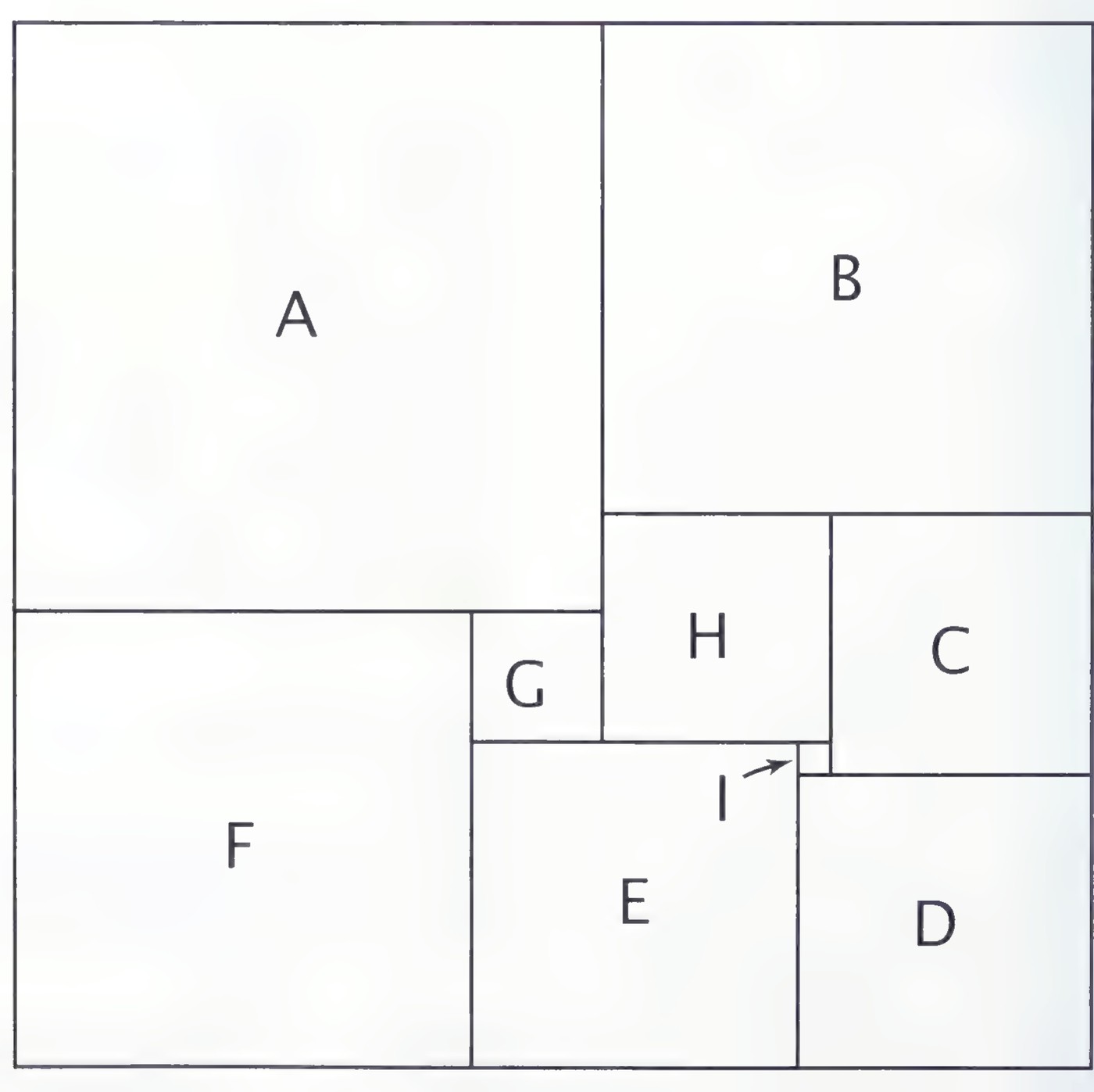 A large square divided into nine smaller squares labeled A through I.