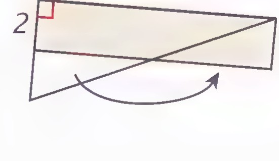 The same triangle with a strip of height 2 attached along its base and sliding over, suggesting how the triangle becomes rectangular.