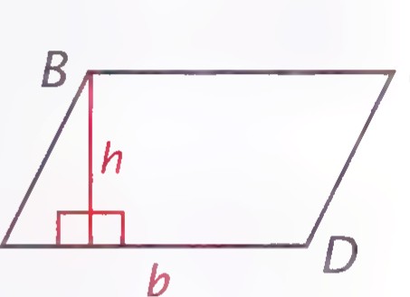 Parallelogram ABCD with altitude h drawn to base b.