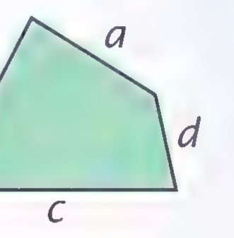 A quadrilateral with its consecutive sides labeled a, b, c, and d.