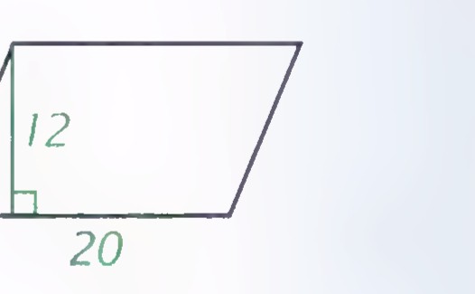 A parallelogram with sides labeled 13 and 20 and a vertical segment of length 12 marked inside it.