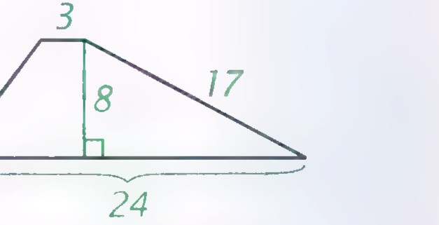 A trapezoid with upper base 3, lower base 24, legs 10 and 17, and altitude 8.