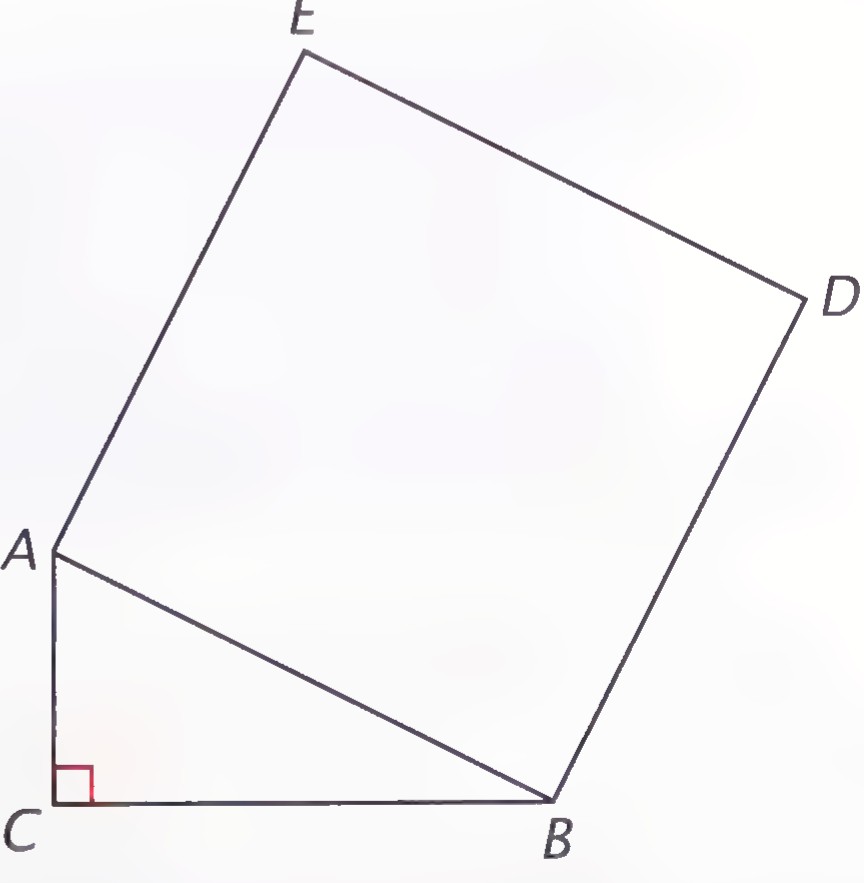 A square ABDE tilted on the hypotenuse of right triangle ABC, with the right angle at C.
