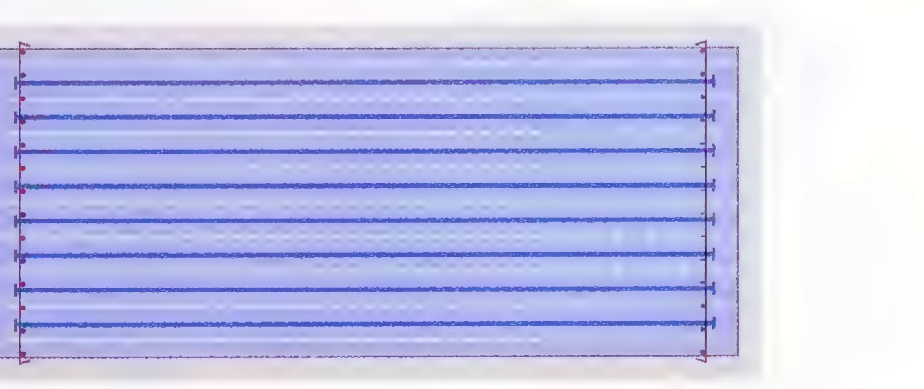 A rectangular swimming pool marked off into eight numbered lanes of equal width, with dimensions marked in meters.