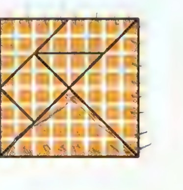 A square divided into the seven tangram pieces: two large triangles, one medium triangle, two small triangles, a square, and a parallelogram.