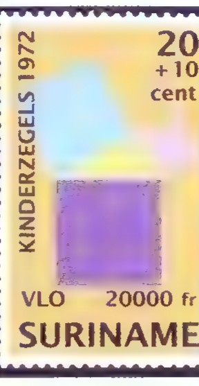 A postage stamp from Suriname showing a blue triangle with squares labeled A, B, and C drawn on its sides.