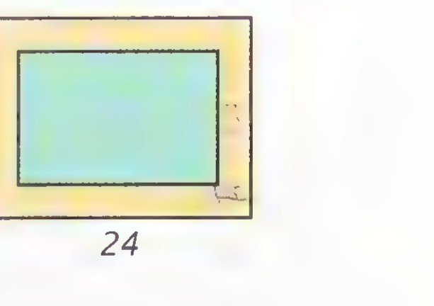 A rectangular courtyard 18 feet by 24 feet with a garden inside and a path of uniform width between them.