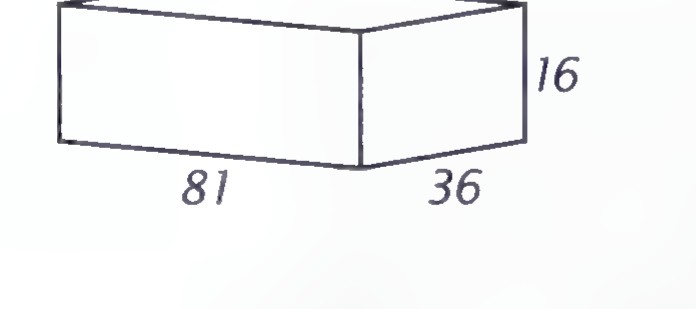 A rectangular block with its front edge labeled 81, its side edge 36, and its height 16.