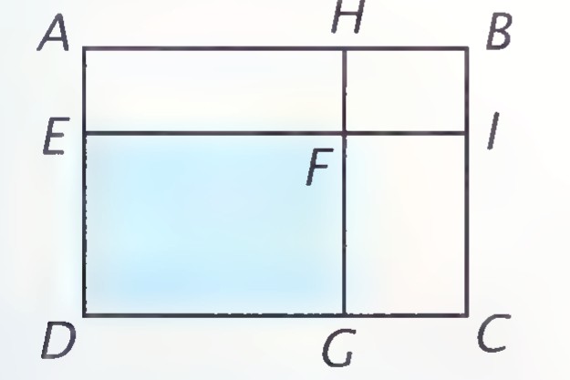 Rectangle ABCD with points E, F, G, H, and I marked: E and I on the left and right sides, H on the top side, G on the bottom side, and F at the crossing of HI and EG.