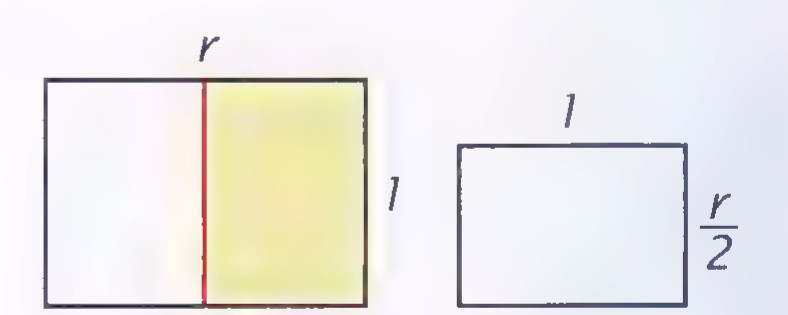 Two rectangles side by side, one with dimensions l and r, the other with dimensions l and r/2.