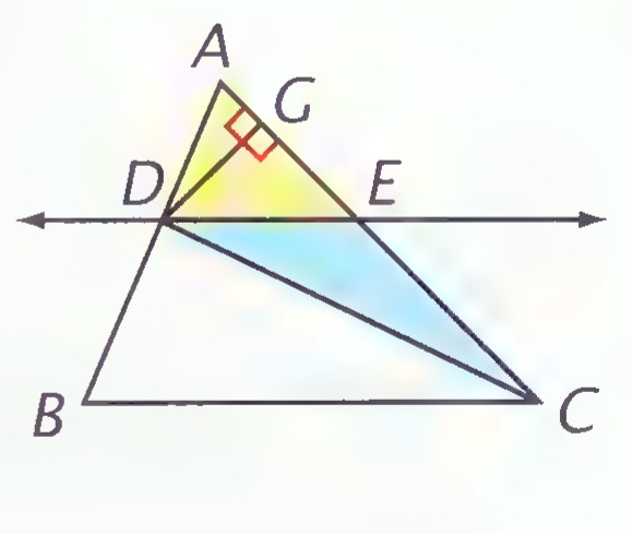 Triangle ABC with DE parallel to BC, with DC drawn and DG perpendicular to AC.