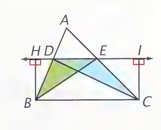 Triangle ABC with DE parallel to BC, and perpendiculars BH and CI drawn to line DE at H and I.