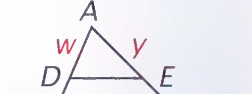 Triangle ABC with DE parallel to BC, with the segments labeled w, x, y, and z.