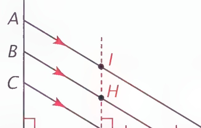 A diagram of three parallel cables AG, BF, and CE from a tower AD to a deck DG, with IE perpendicular to DG and points H and I marked.
