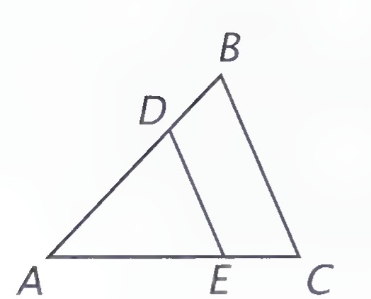 Triangle ABC with D on AB and E on AC, and DE drawn.